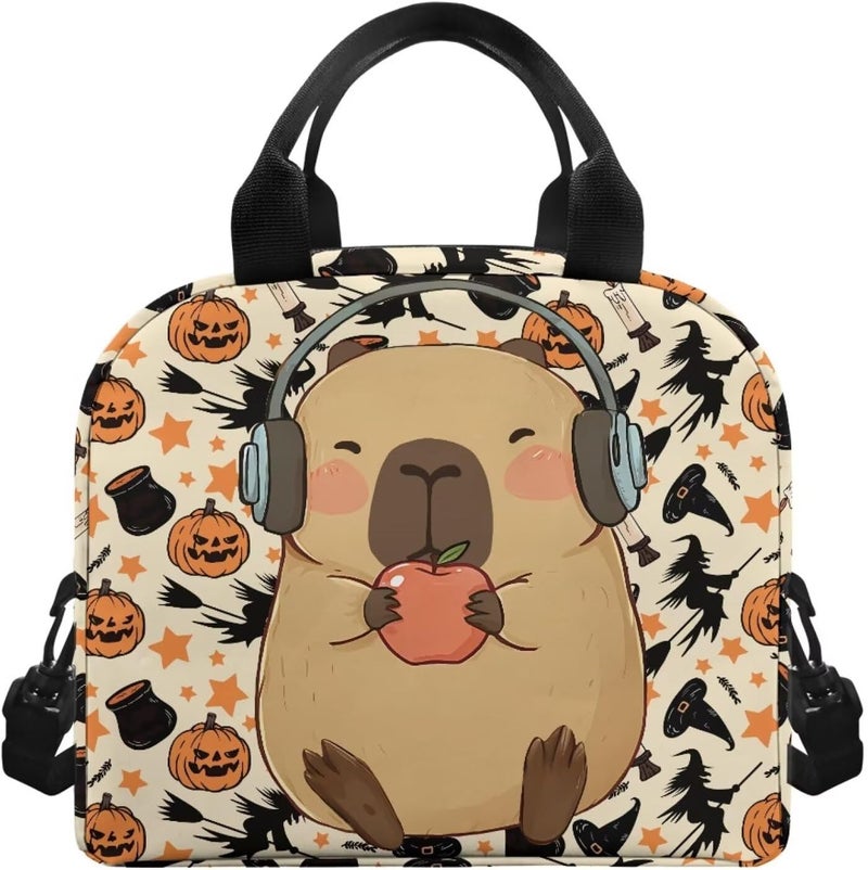 Yuosegray Capybara Kawaii Lunch Box for Girls 4-6 Halloween Pumpkin One Piece Lunch Box for Kids 6-8 Preschool Meal Bag Boys 8-10 Kindergarten Toddler Students Elementary School Thermal Insulated - Image 2